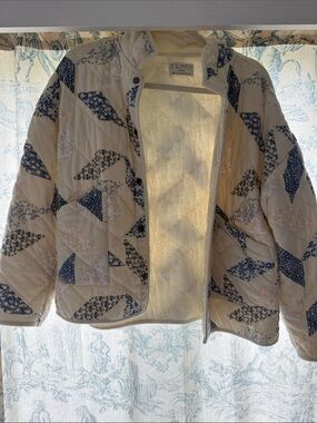 Z Supply Quilted Patchwork Puffer Jacket - Cream & Navy Floral